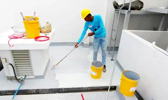 Liquid membrane application while roof waterproofing